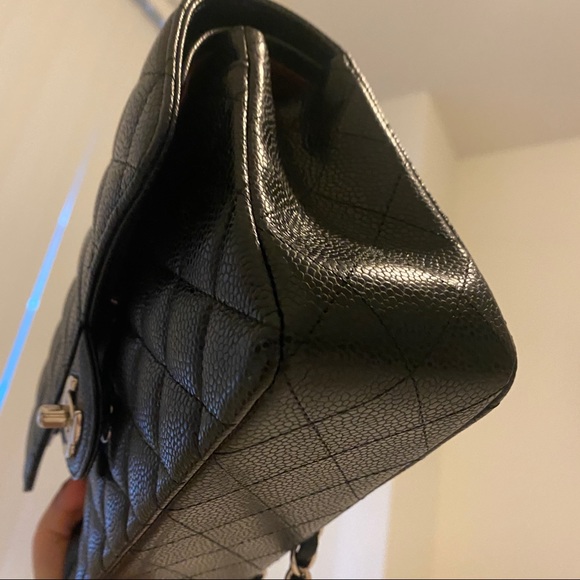 HOLD* Chanel CF classic flap bag small black calf skin sliver - Picture 6 of 10